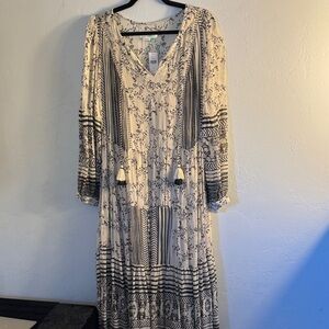 Anthropologie Cream and Black Printed Maxi Dress